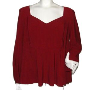 TORRID Top, 2/2X, Dark Red Crepe, Sweetheart neckline, Long sleeves, Solid